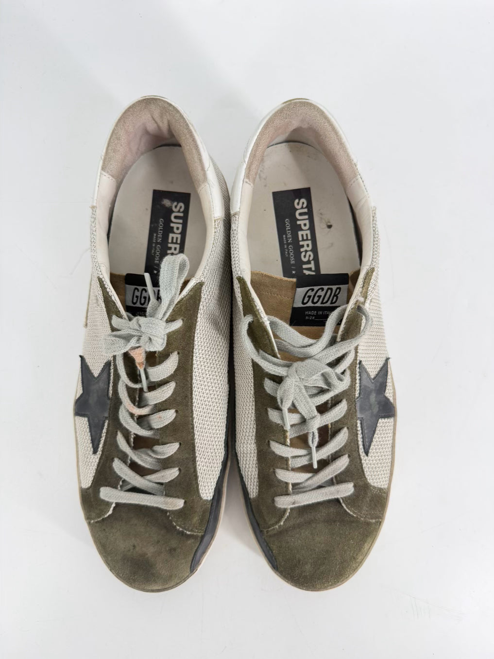 GOLDEN GOOSE Size 45 Olive & Cream Leather Sneakers