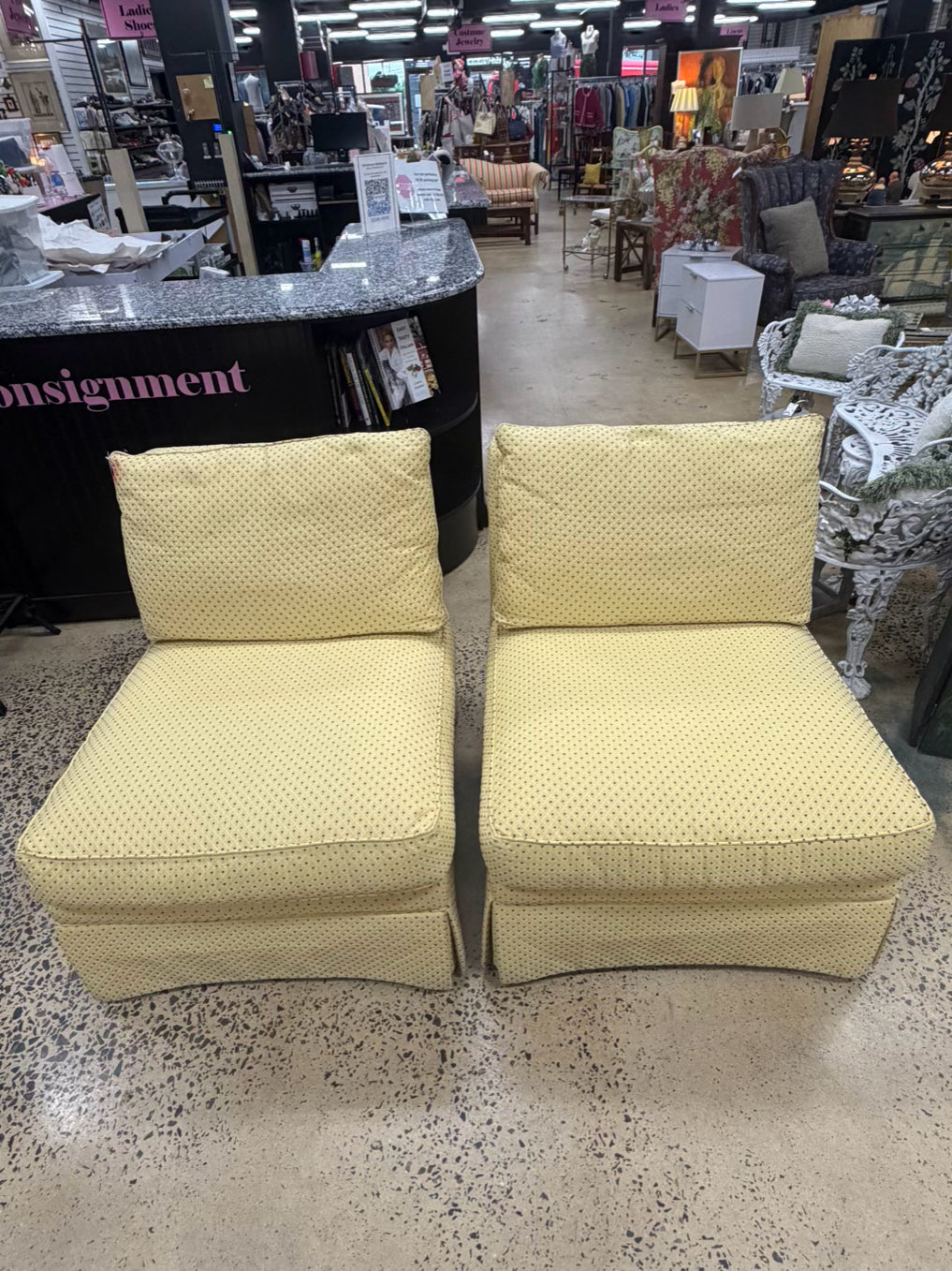 SHERRILL Yellow / Blue Pair Of Slipper Chairs