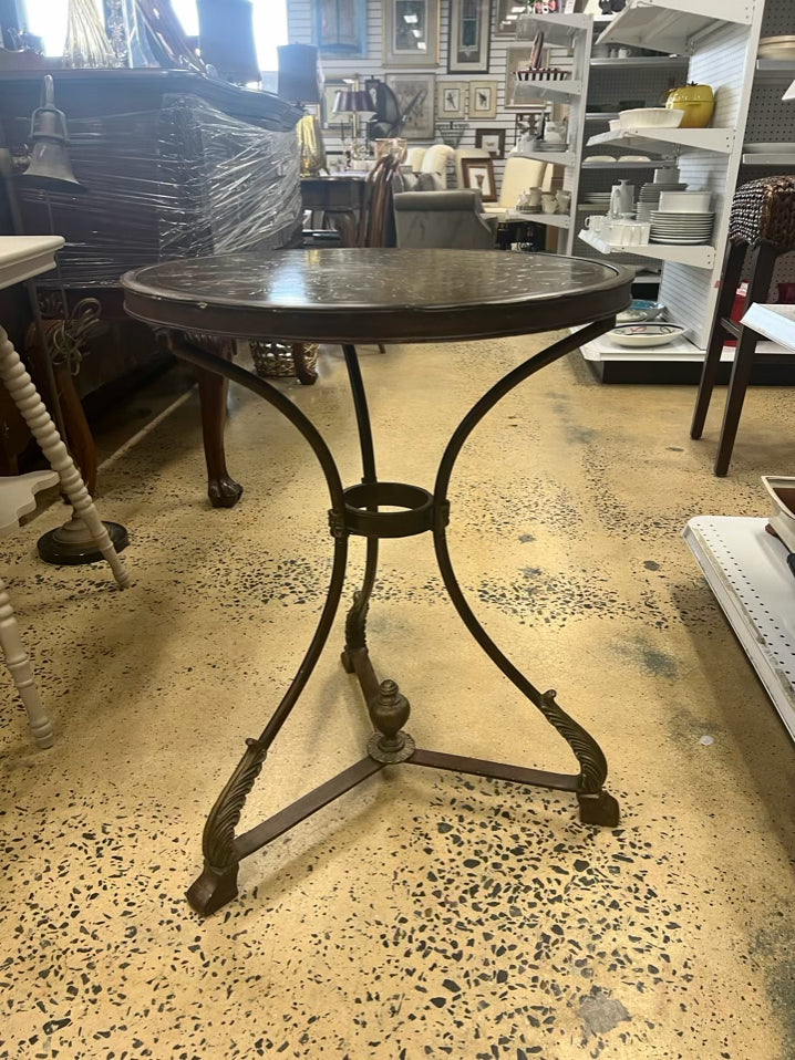 Brown Metal Occasional Table w/ Embossed Design on Table Top