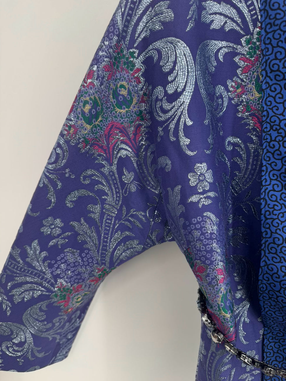 ETRO Size 44 Violet & Blue Print Metallic Jacket w/ Belt