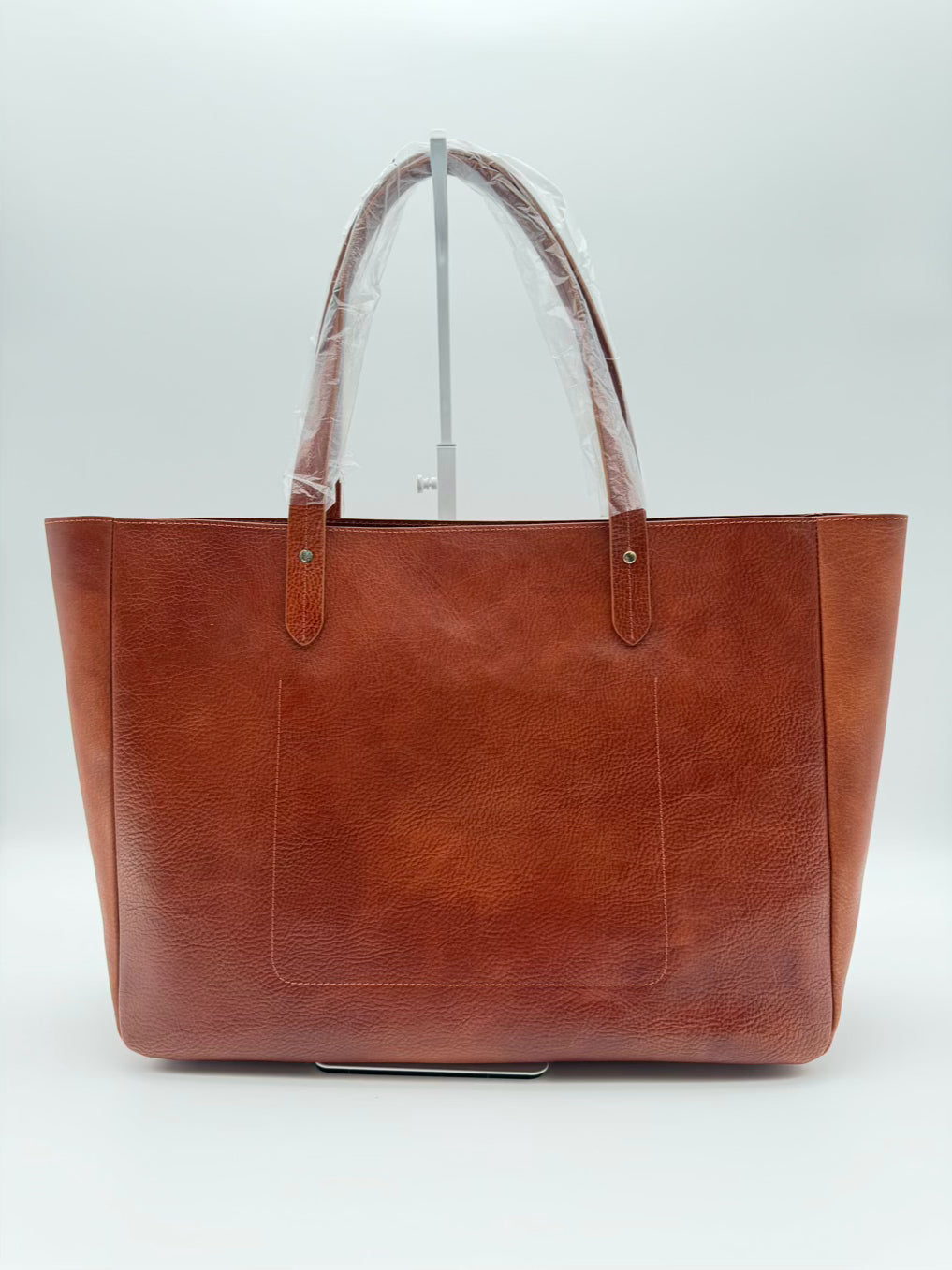 IVY COVE East West Brown & Blue Stripe Leather Tote Bag NWT