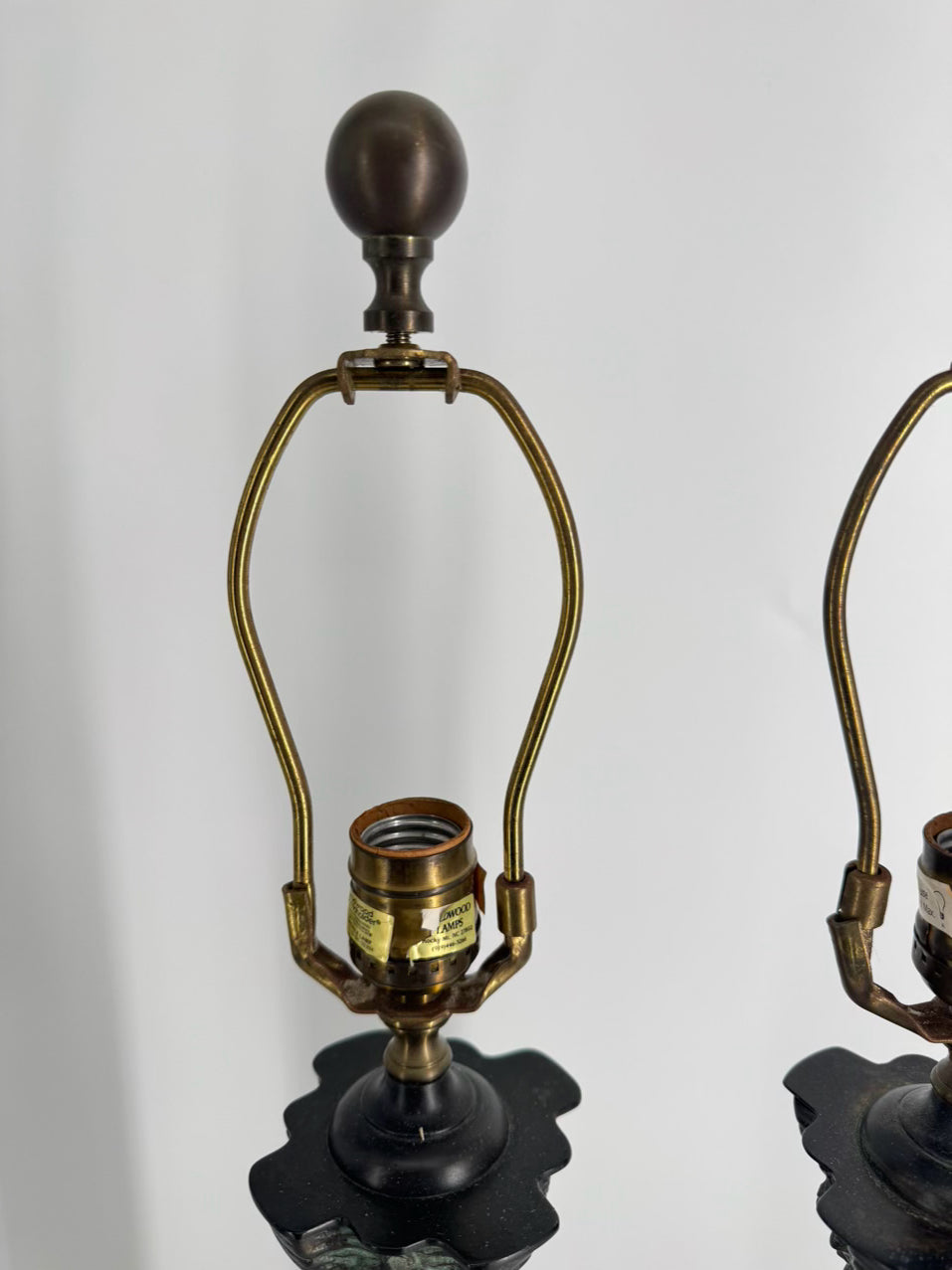 WILDWOOD Brass, Glass & Wood Column Pair of Lamps