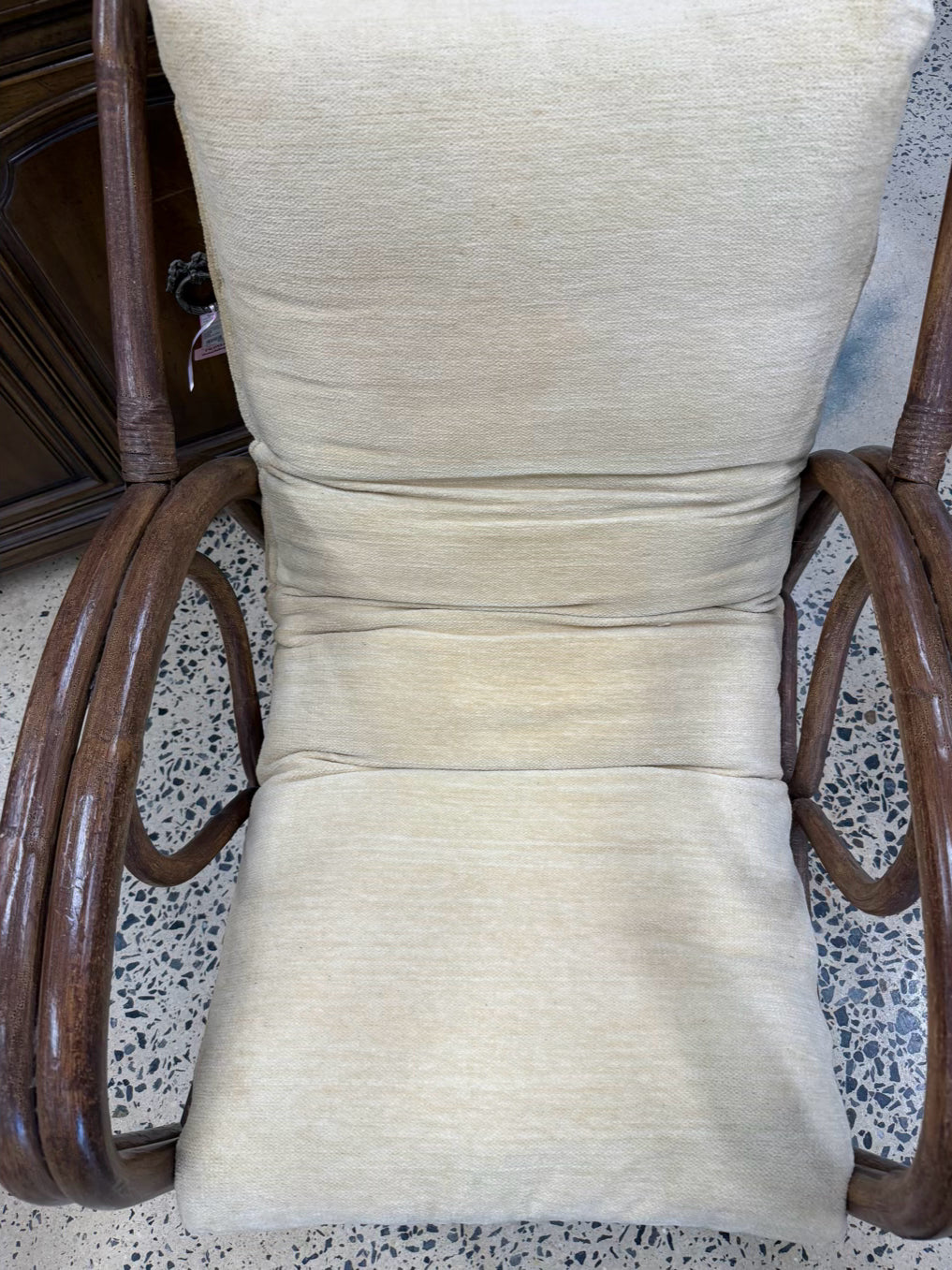 VINTAGE Medium Wood Bamboo Chair w/ Ottoman