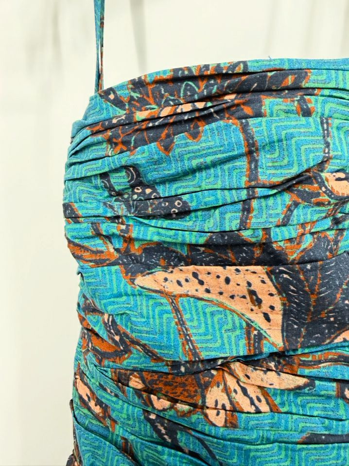 ULLA JOHNSON Size Wmn's 6 Teal Floral Halter Midi-Dress