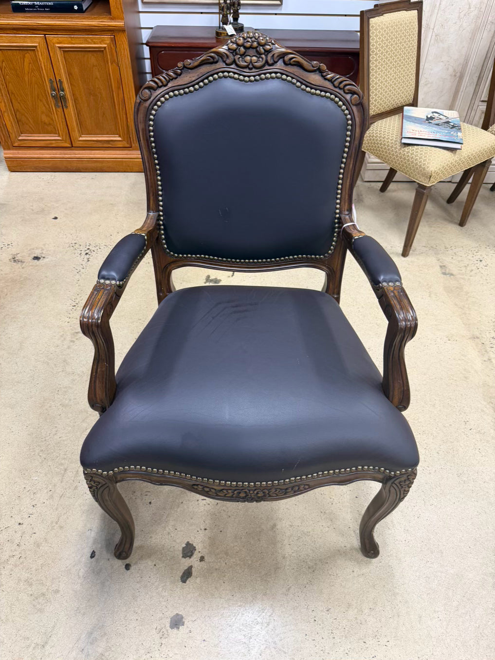 Black Faux Leather Nail Head Chair