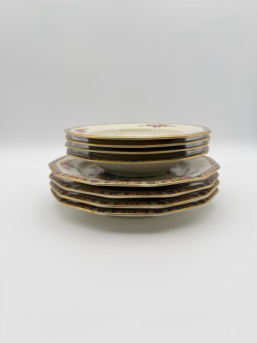 BLACK KNIGHT Palmero White, Pink, Yellow & Blue Porcelain Dinnerware Setting for 4 Includes Serving Pieces
