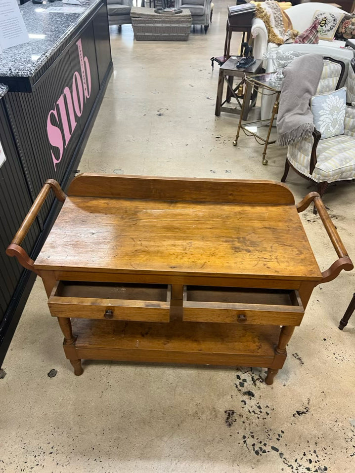 ANTIQUE Wood Wash Stand w/ Towel Bars and 2 Drawers
