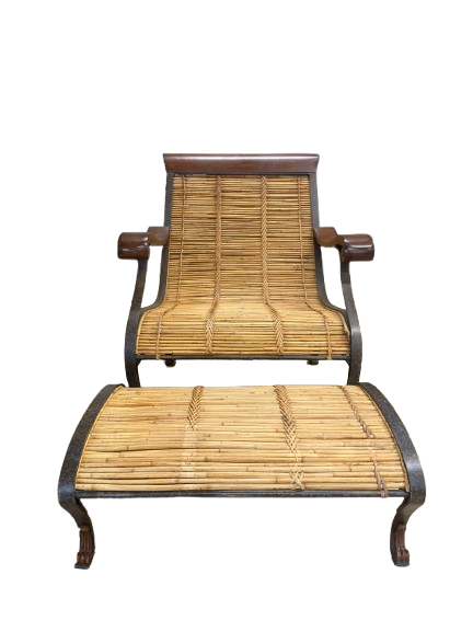 Natural & Brown Bamboo & Wood Chair w/ Ottoman