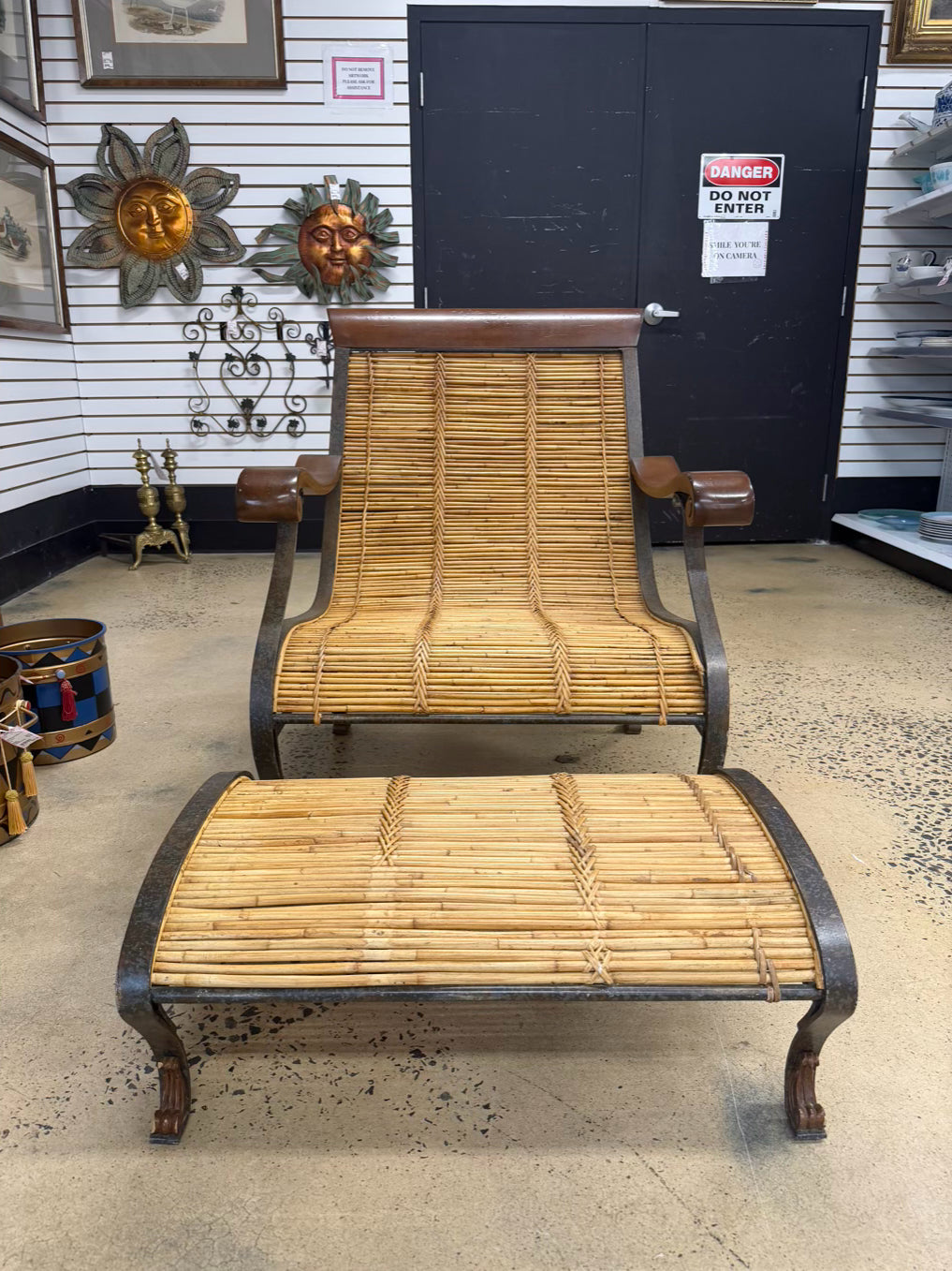 Natural & Brown Bamboo & Wood Chair w/ Ottoman