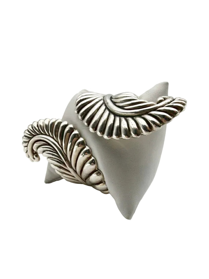 VINTAGE SIGNED JHC TAXCO Mexico 925 Feather Clamp Cuff