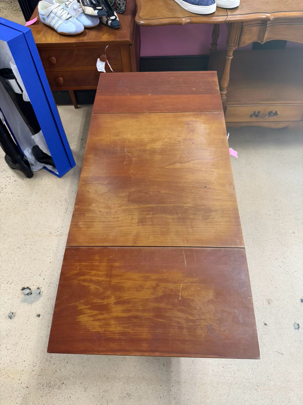 VINTAGE Light Wood Drop Leaf Table w/ 2 Drawers