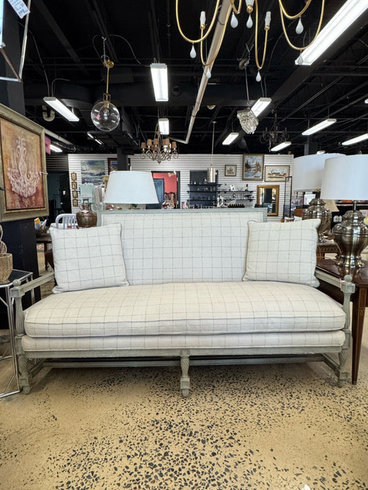 SCHNADIG HOME Gray Wood Windowpane Upholstered Settee