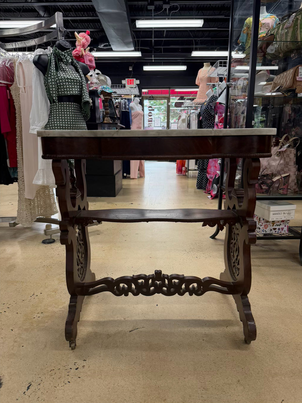 VICTORIAN Rococo Revival Style Wood & Marble Occasional Table