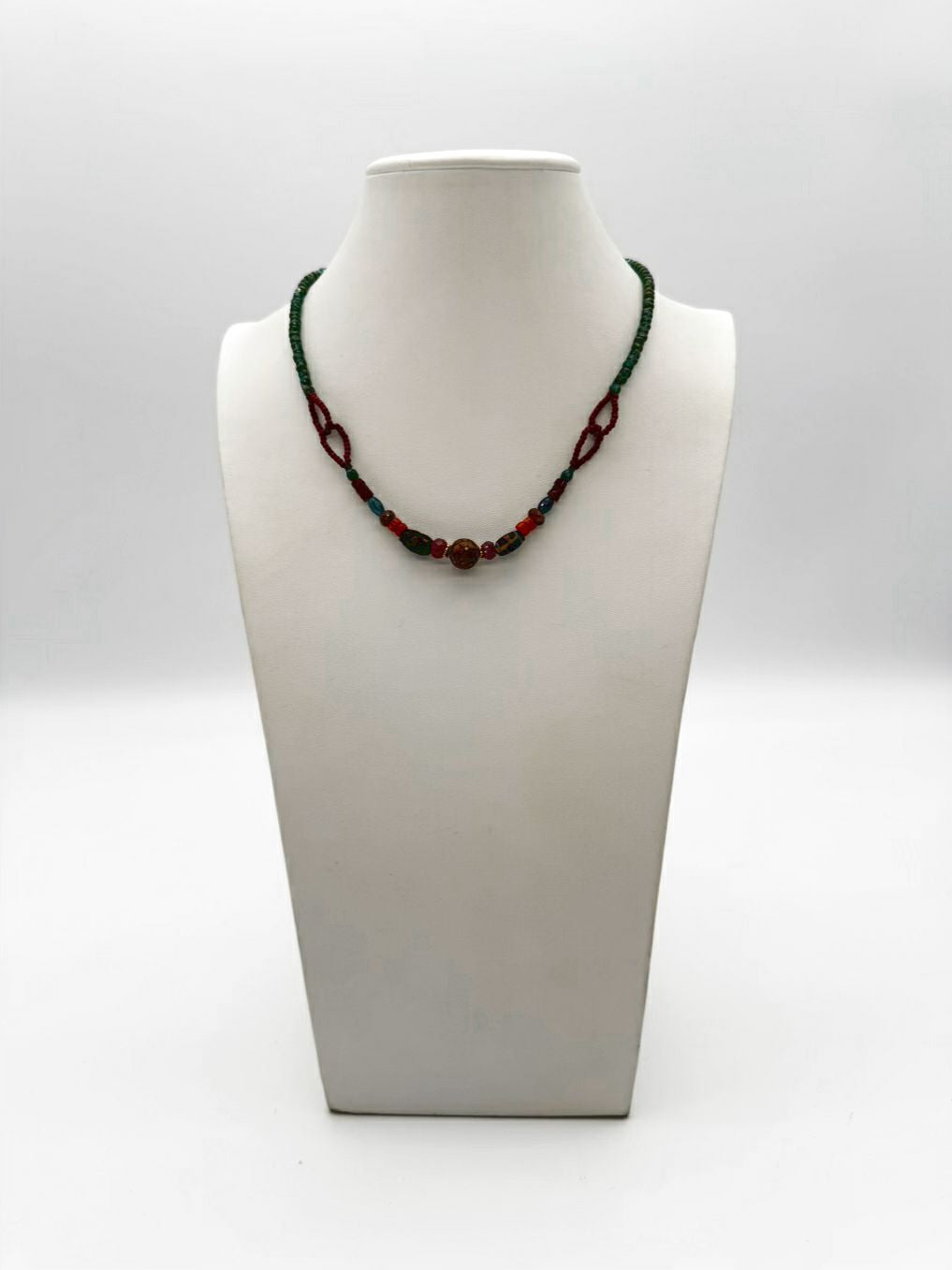 Coral Nepal & Czech Glass w/ Ruby Venetian Glass Necklace