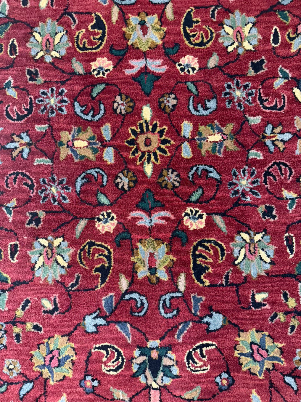 MERIDIAN Oriental Red, Black & Blue Wool Area Rug w/ Fringe