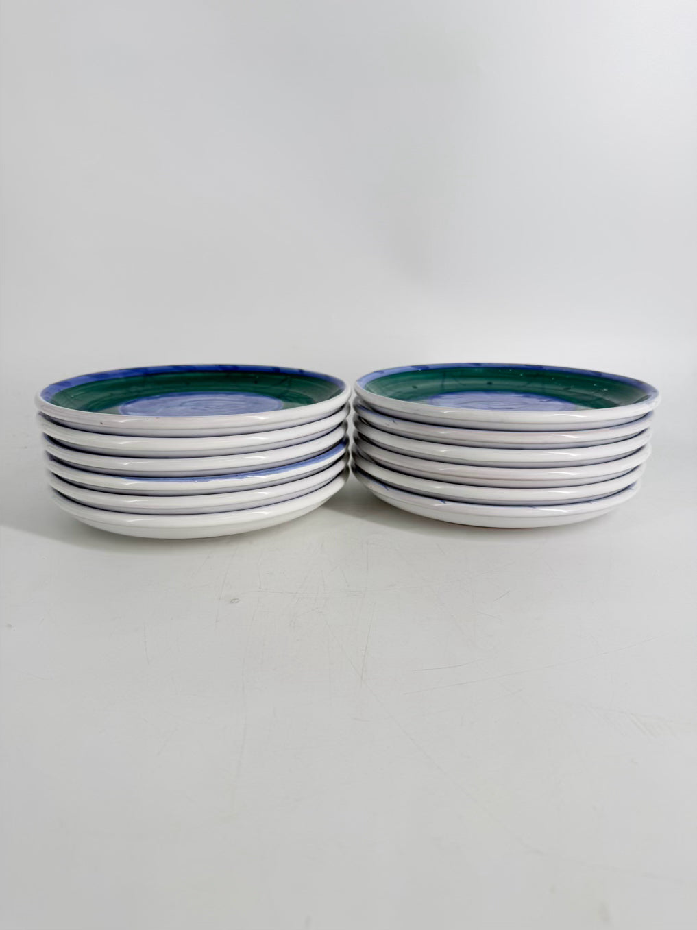 CALECA Espero Blue & Green Set Of 12 Salad Pottery Plates