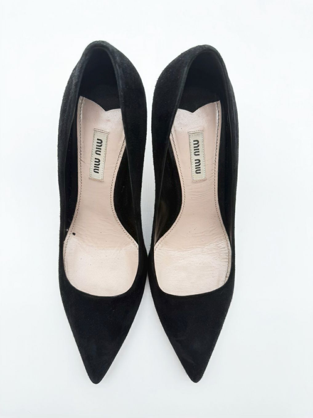miu miu Size 8.5 Black Leather Crystal Detail Kitten heels