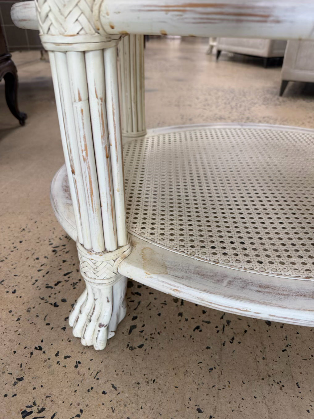White Wood Occasional 3 Tier Table w/ Cane Shelves