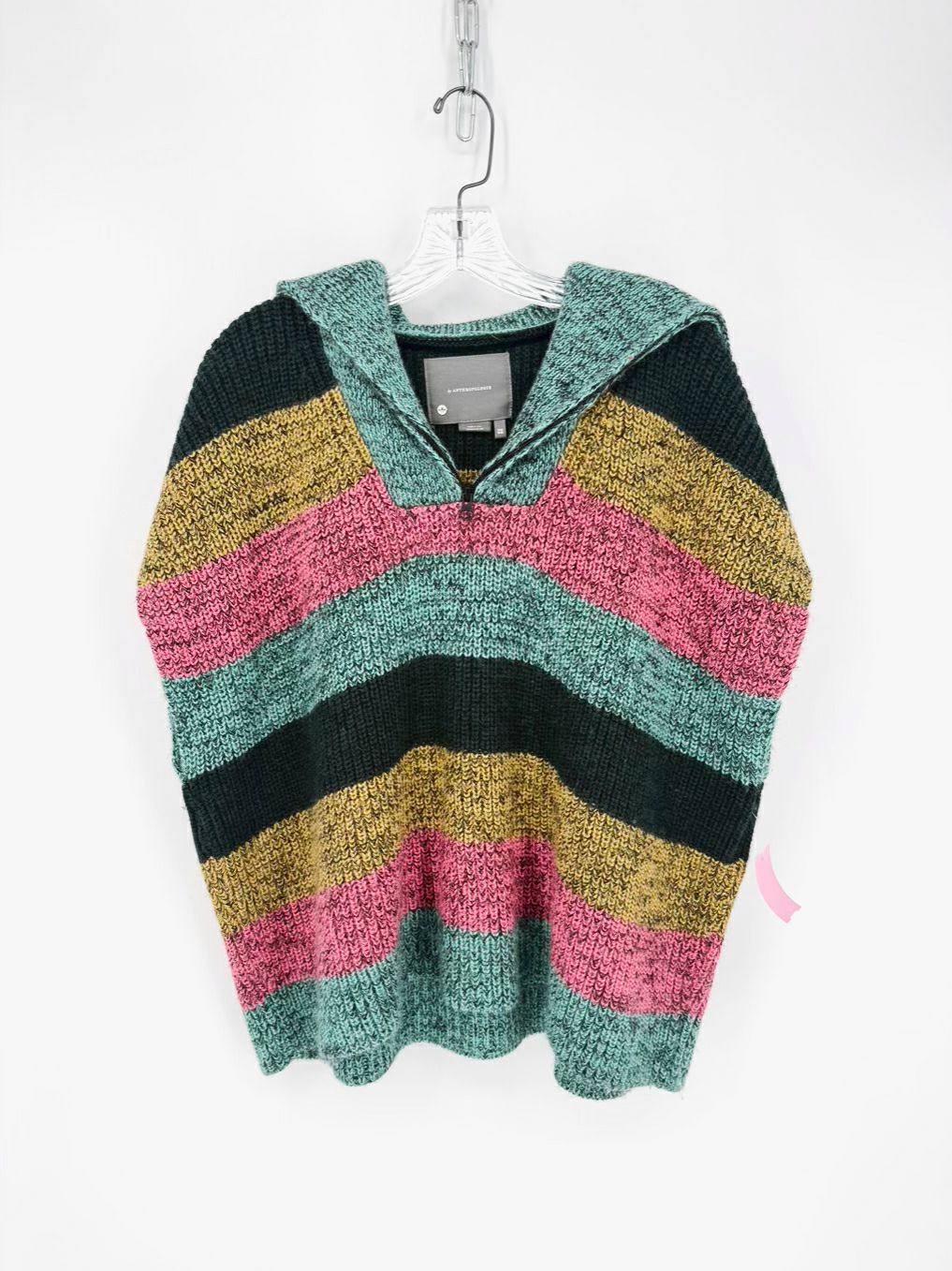 ANTHROPOLOGIE Size O/S Teal & Green Knit Quarter Zip Poncho