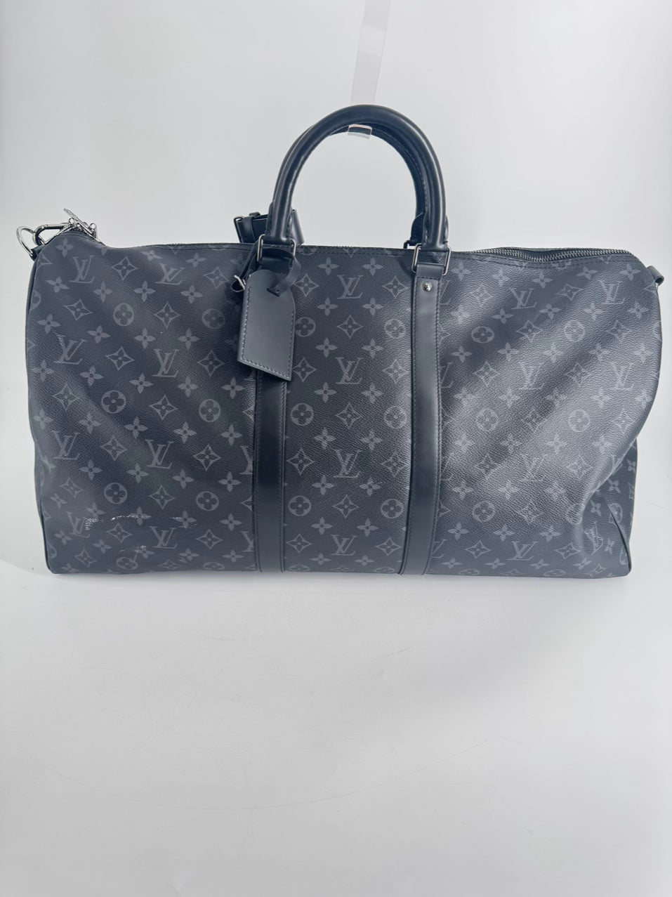 LOUIS VUITTON Black & Gray Monogram Keepall Bandouliere 55 Duffle Bag