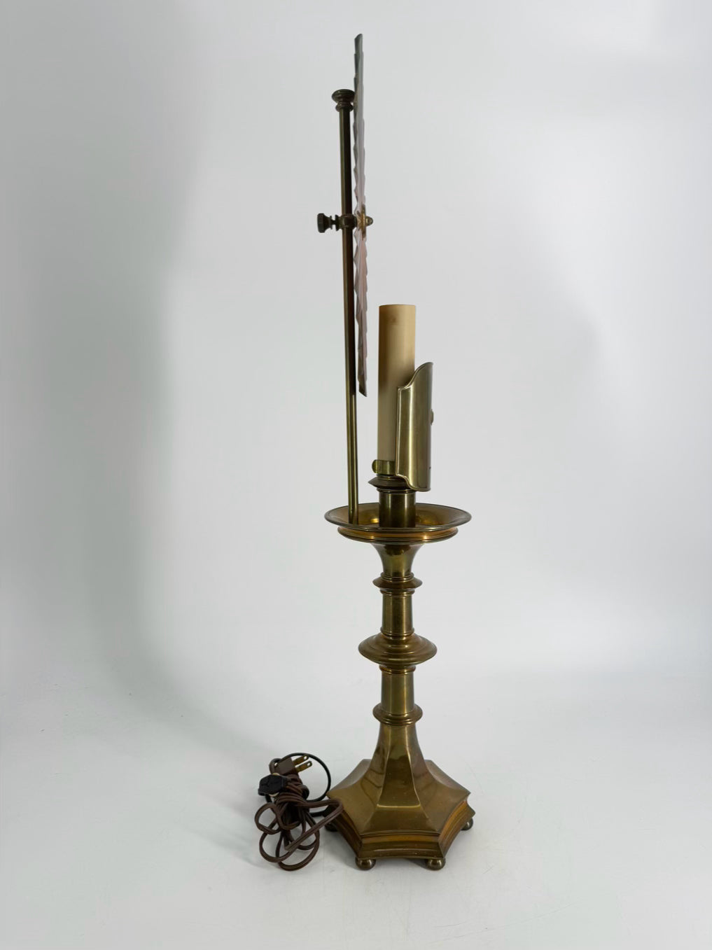 VINTAGE Brass Candlestick Table Lamp w/s Sunburst Reflector