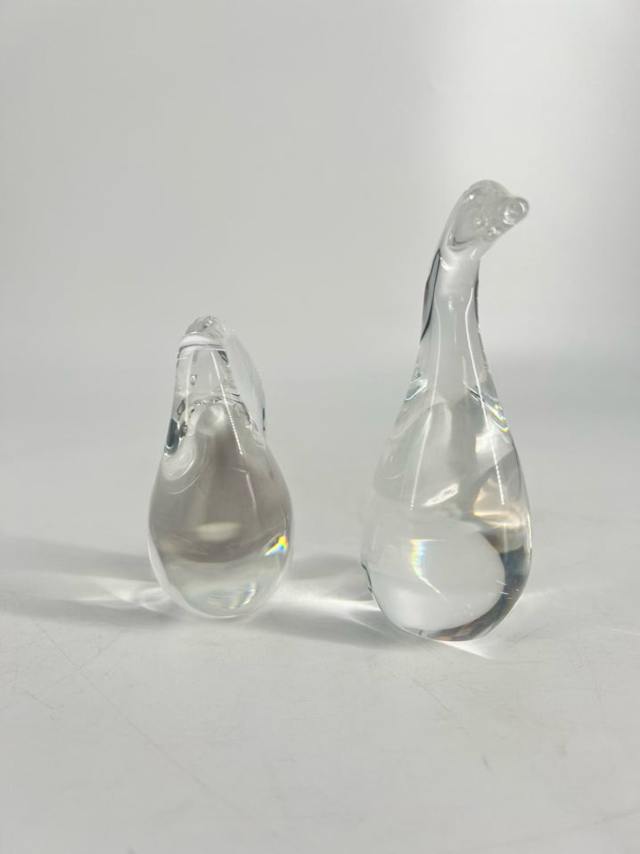 STUBEN Clear Crystal Preening Goose & Gander Figurines
