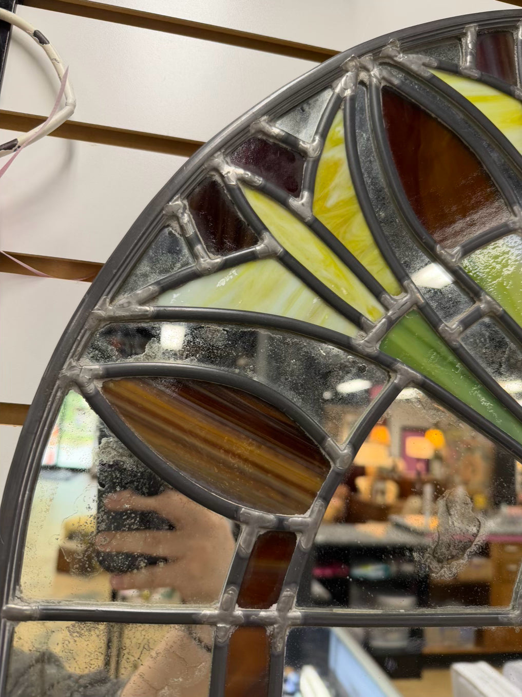 Stained Glass Arched Mirror w/ Flower Design