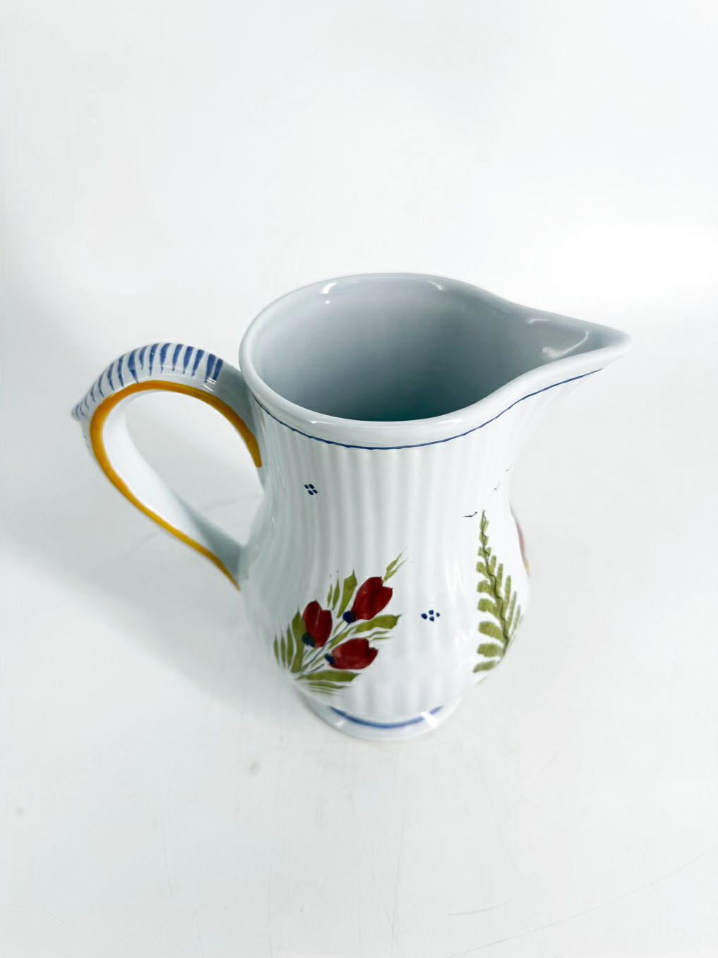QUIMPER Mistral Blue White, Blue & Yellow Ceramic Pitcher