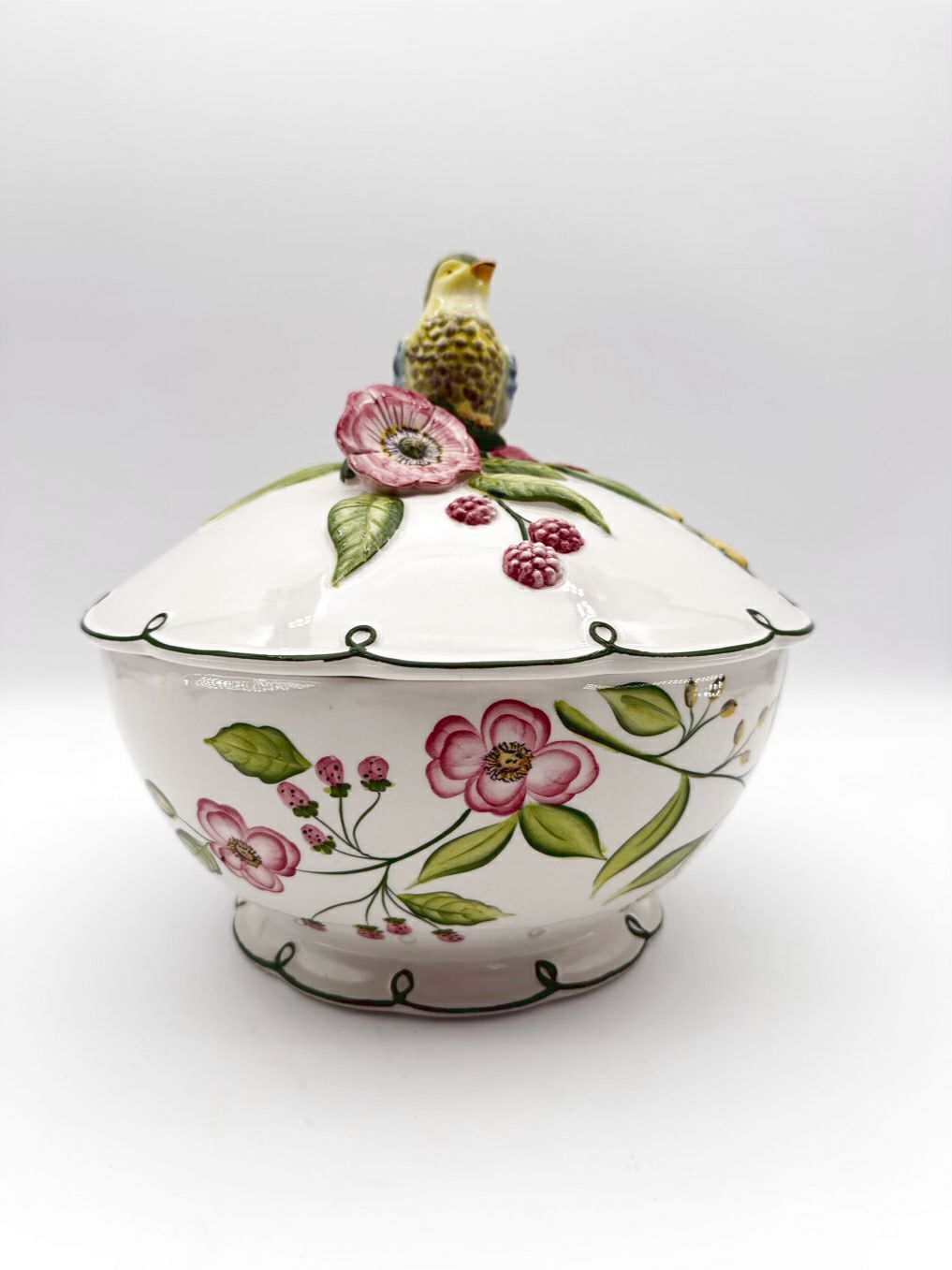 VIETRI White, Green & Pink Ceramic Paradiso Tureen