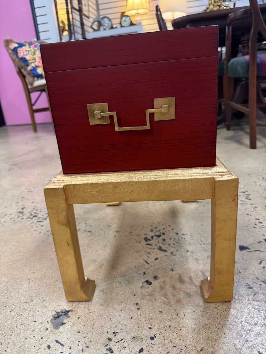 Red Box w/ Brass Mounts on Gold Stand
