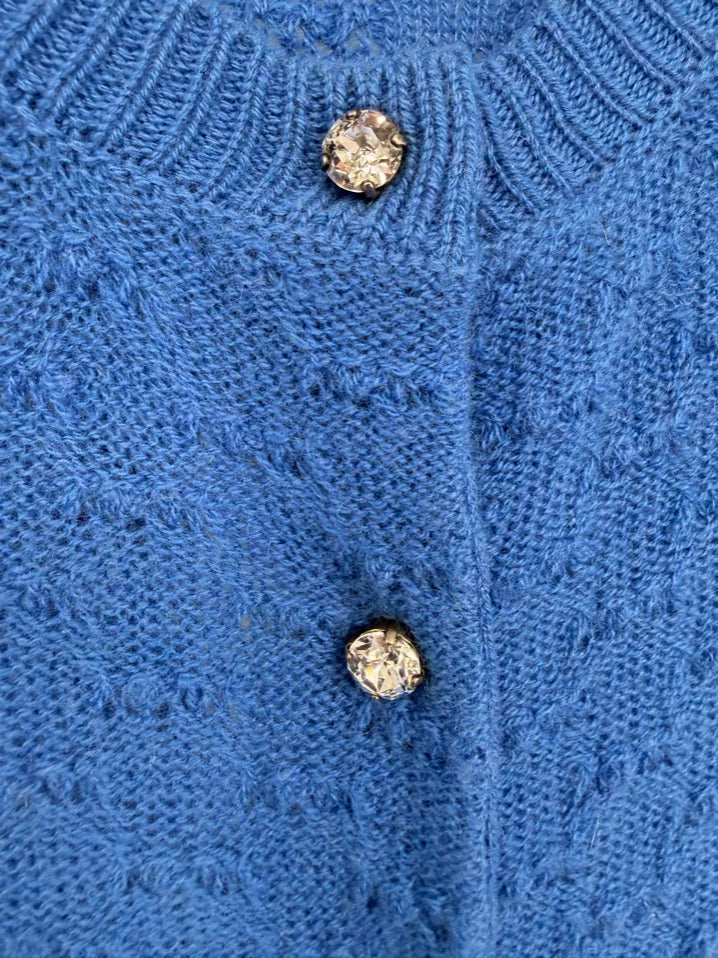 MARC JACOBS Wmn's Size M Blue Cashmere Rhinestone Detail Cardigan