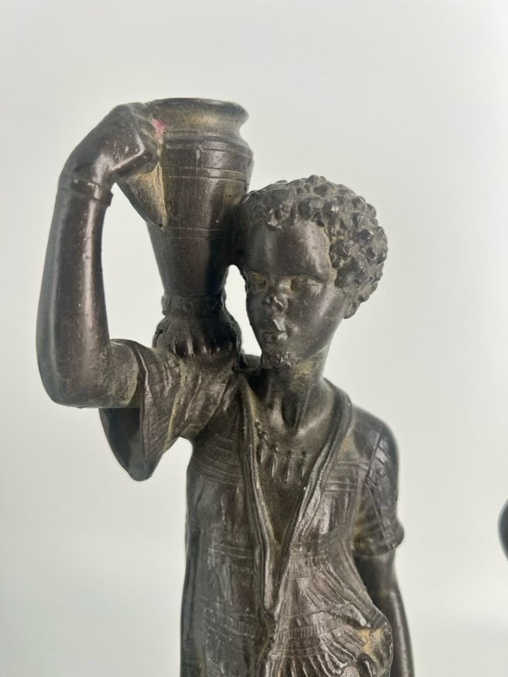 Spelter Man & Woman Figurines Pair of Candlestick Holders