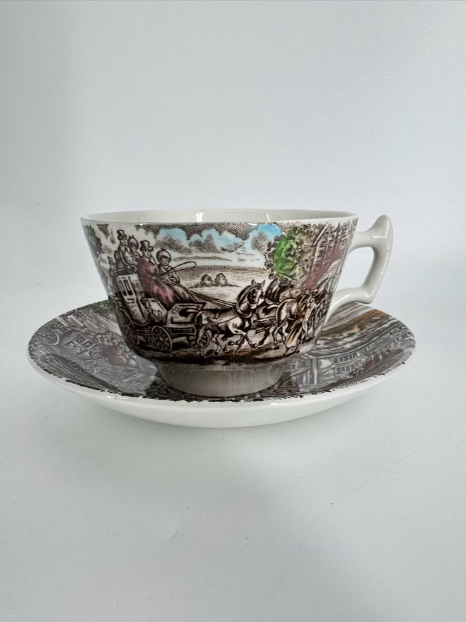 WOOD & SON Brown & White Ironstone "The Posthouse" Dinner Set for 4