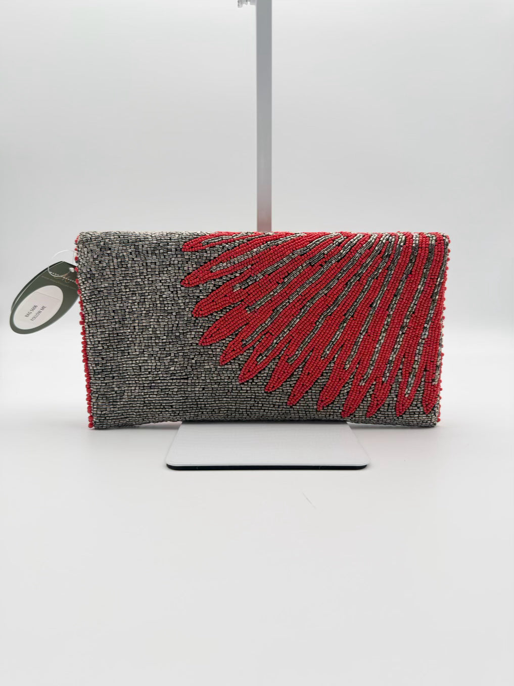 MARY FRANCES Follow Me Beaded Rust & Silver Animal Print Clutch Bag NWT