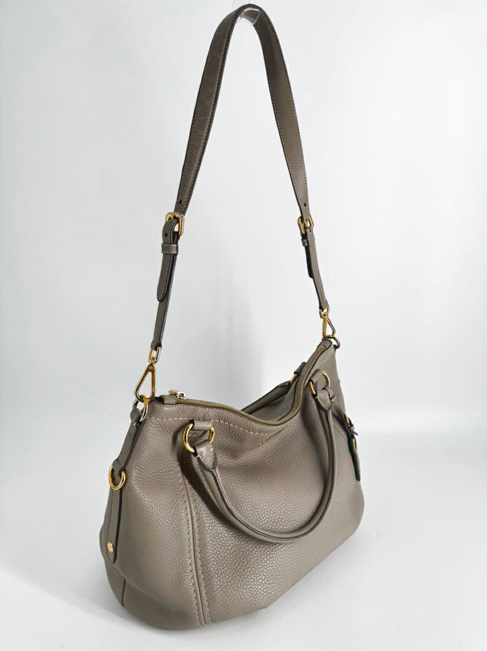 PRADA Gray Pebbled Leather Purse