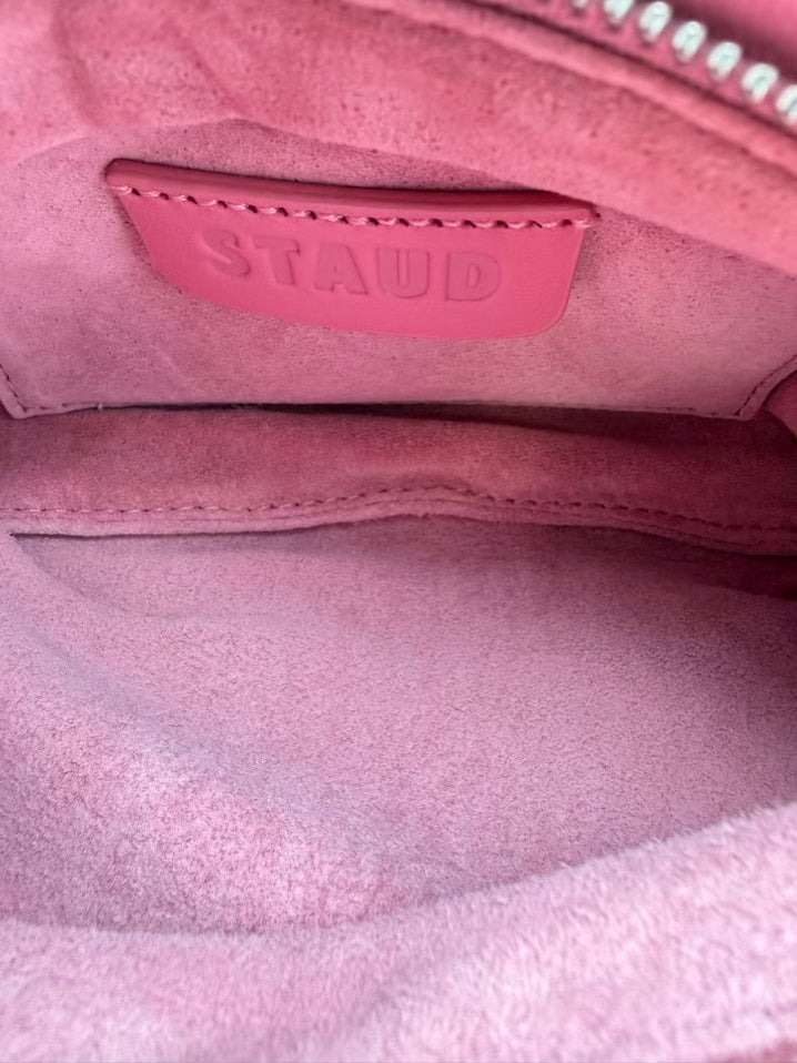 STAUD Pink Leather Evening Bag