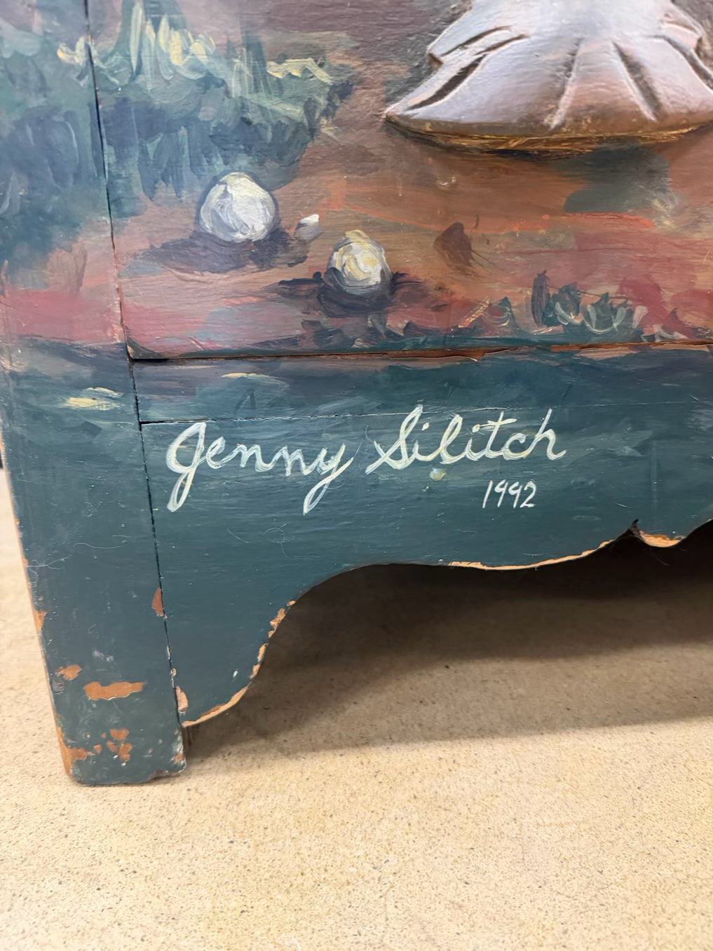 VINTAGE Painted Wood Girl On Horse 3 Drawer Chest