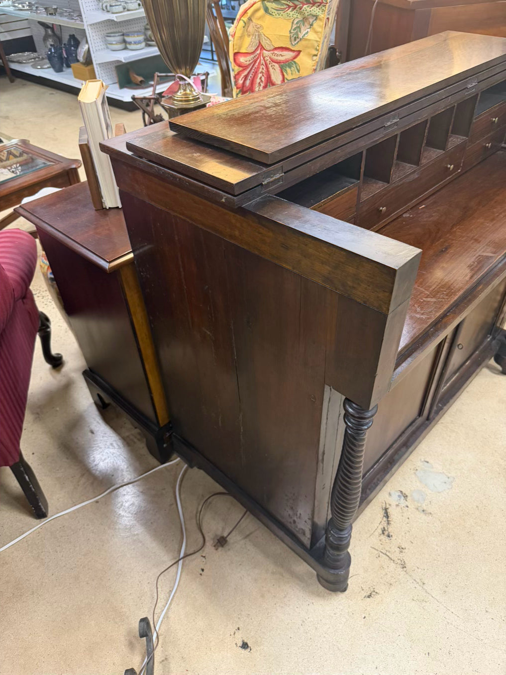 Dark Wood Drop Front Desk w/ Lower Cabinet