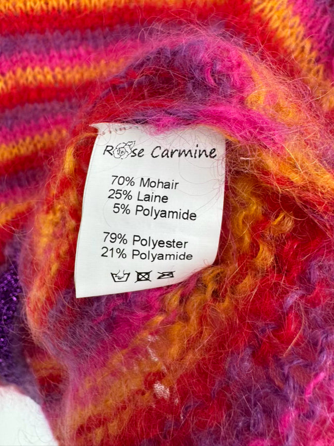 ROSE CARMINE Size 2 Red & Purple Mohair Blend Stripe Sweater