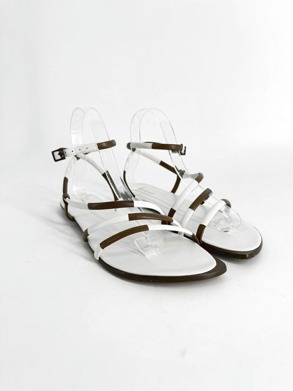 TORY BURCH Size 9 White & Brown Leather Sandals