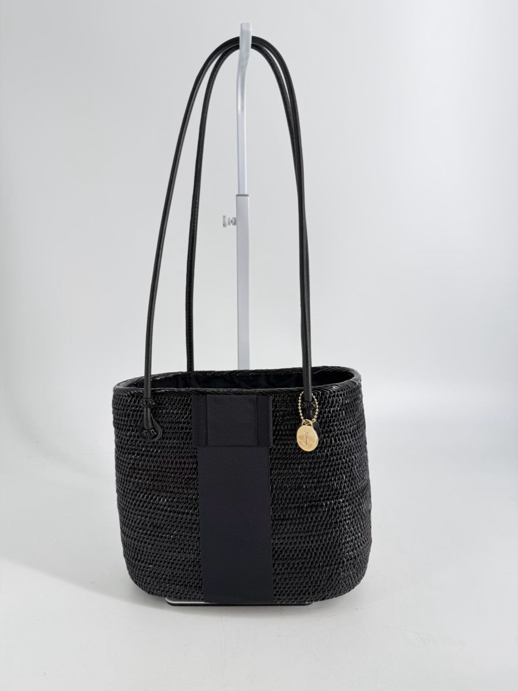 BOSOM BUDDY BAGS Black & Gold Sand Dollar Motif Straw Purse