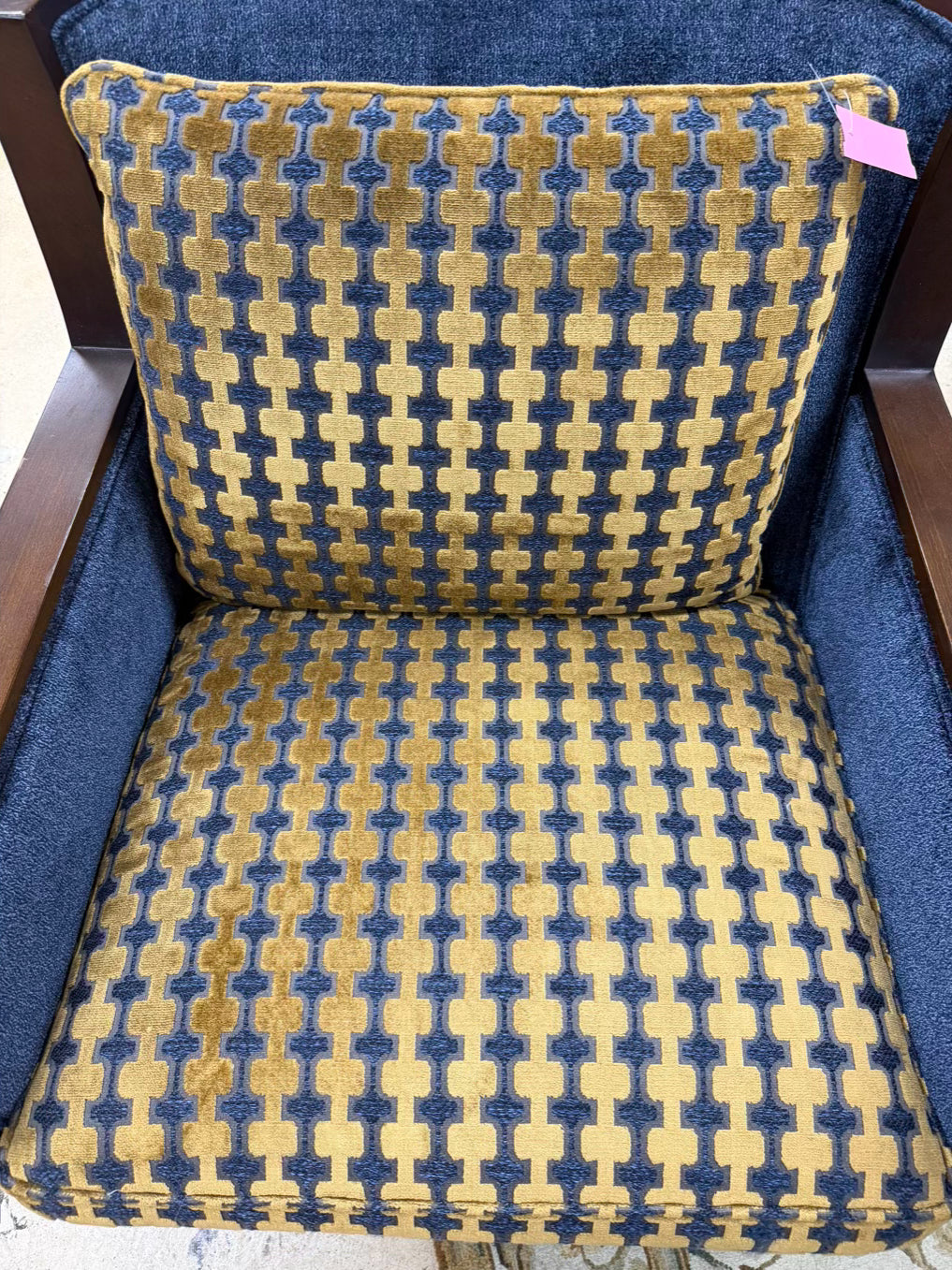 HICKORY WHITE Blue & Gold Leather & Fabric Swivel Chair