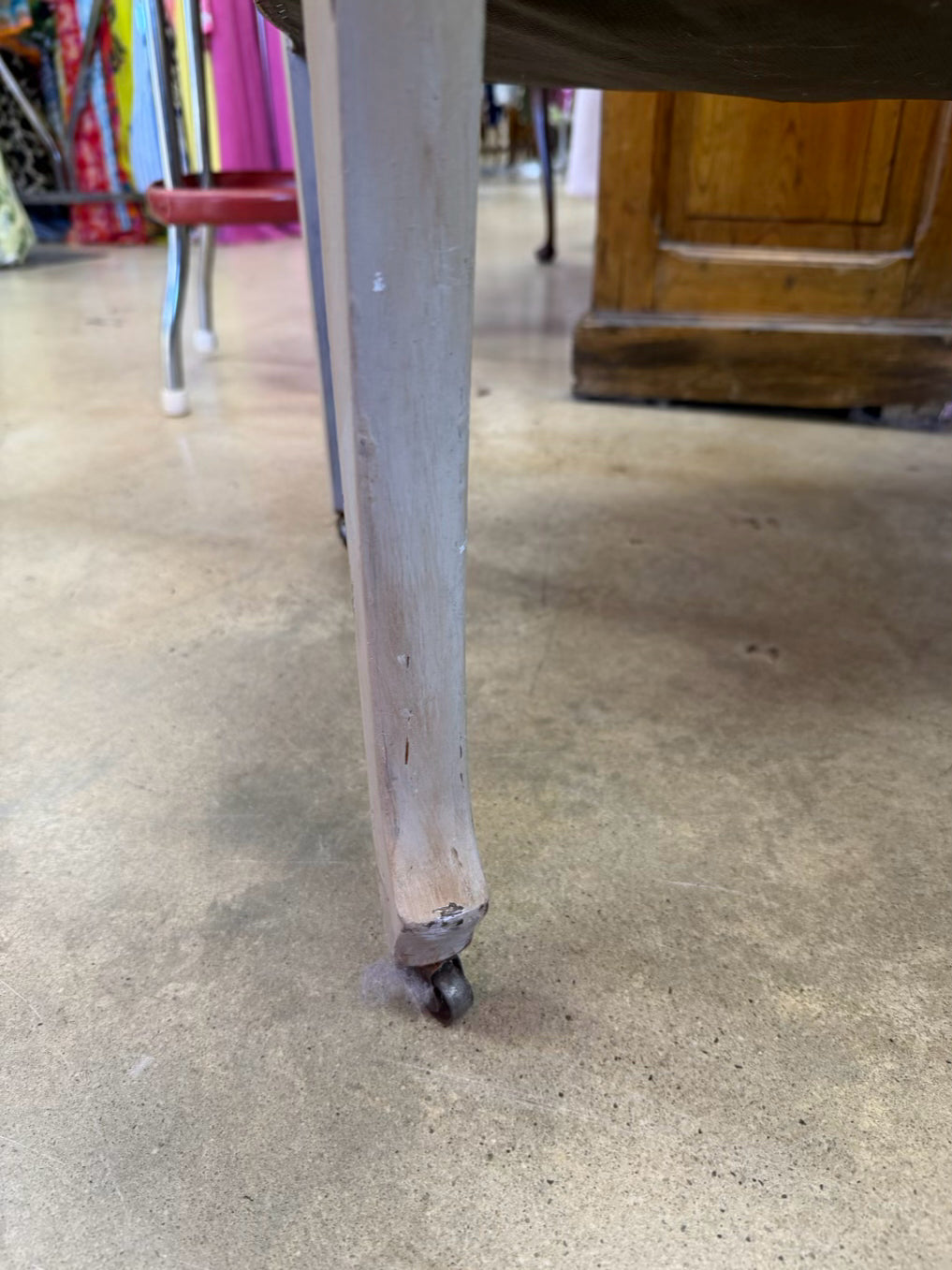 VINTAGE Gray Wood Painted French Bench