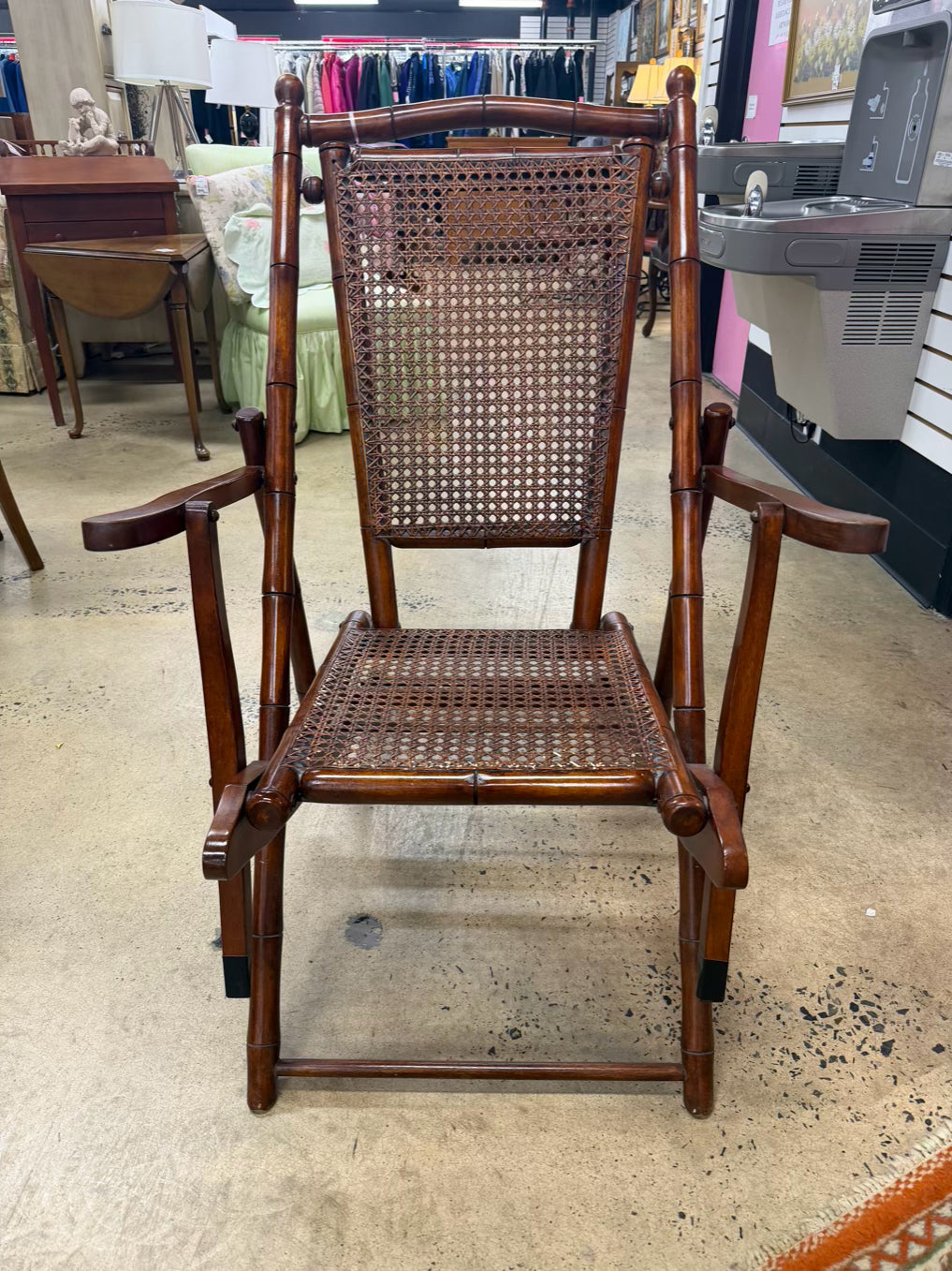 VINTAGE Wood & Cane Steamer Chair