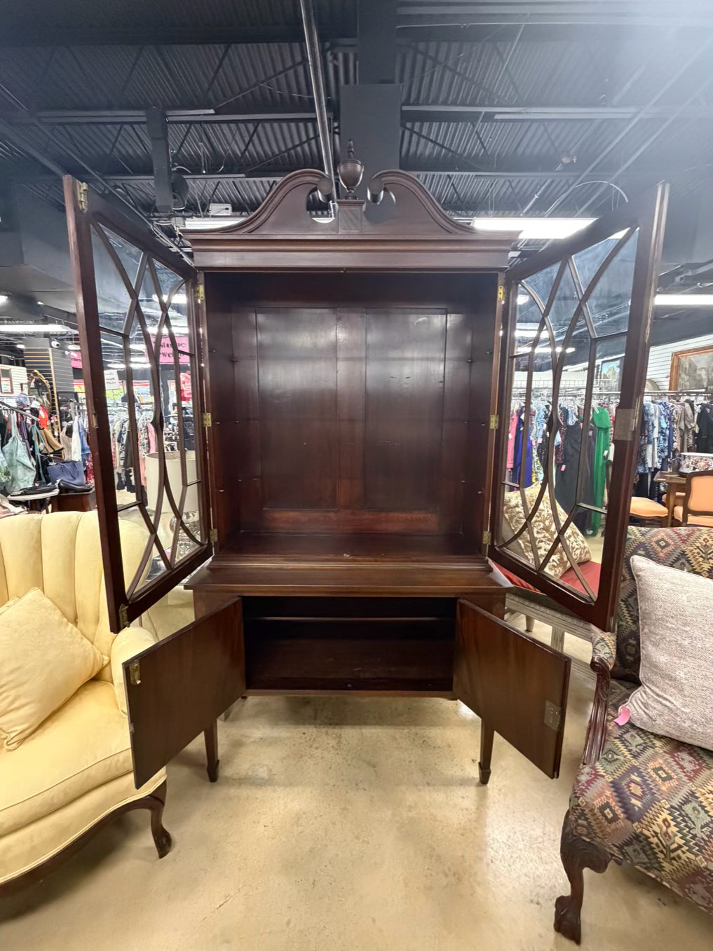 VINTAGE Dark Wood Cabinet w/ Glass Doors