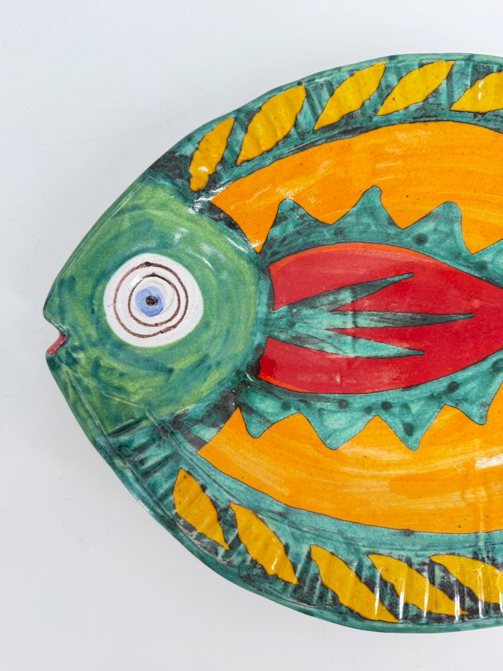 DESIMONE Red, Green & Gold Pottery Fish Platter