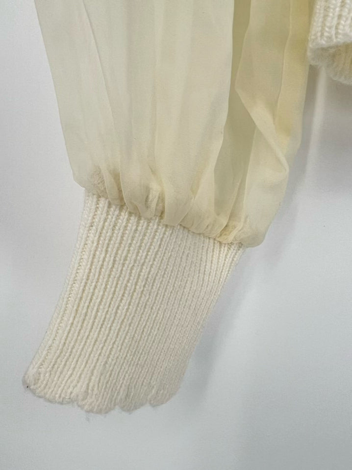 CHRISTY LYNN Size M Ivory Sheer Scallop Ruffle Sweater NWT