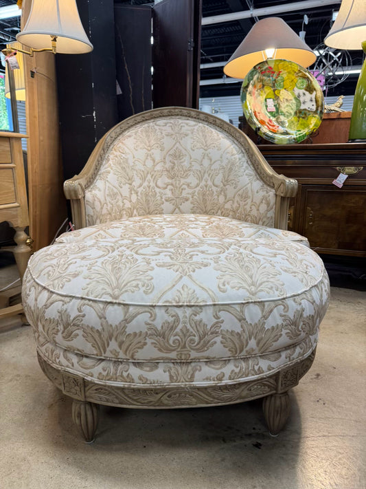 HENREDON Wood Cream Chair & Ottoman