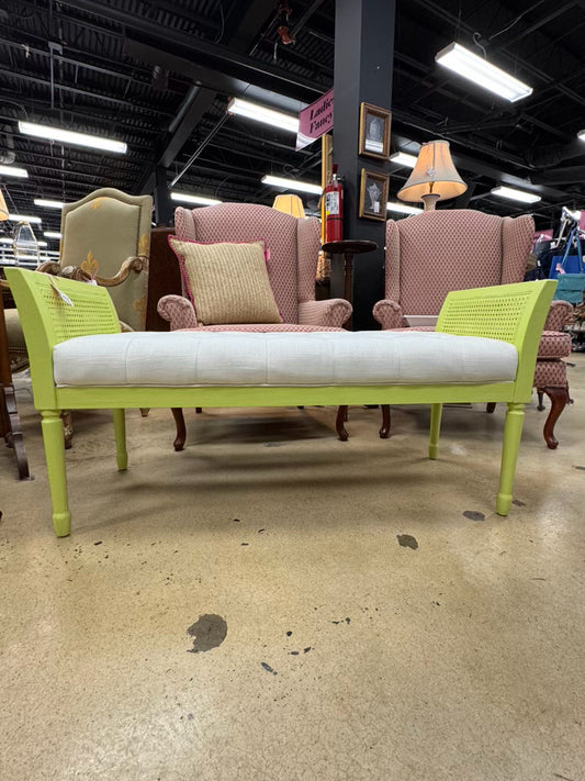Green Painted Wood Ivory Tufted Bench