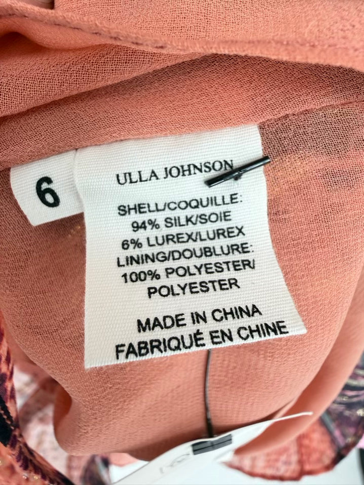 ULLA JOHNSON Size 6 Coral & Purple Silk Belted Dress